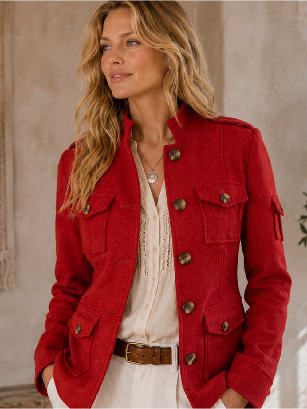 NWT Sundance Red Wool Blend Military Utility Jacket Size 2 Boho Western